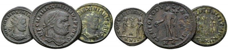 Maximianus Herculius, first reign 286-305 Lot of 3 coins circa 293-296, Æ 20.5mm...