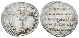 Nicephorus II Phocas, 15 August 963 – 10 December 969, with Basil II and Constantine VIII. Miliaresion circa 963-969, AR 24mm., 2.63g. < + > / + nICHF...