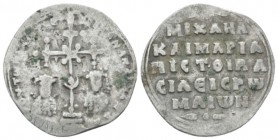 Michael VII Ducas, with Maria. 1071-1078. Miliaresion circa 1071-1078, AR 20mm., 1.79g. Cross crosslet on three steps, with saltire cross at centre an...