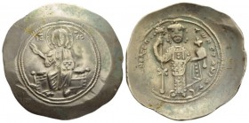 Nicephorus III Botaniates, 3 April 1078-1 April 1081 Histamenon circa 1078-1081, EL 28mm., 4.29g. Christ seated facing on backless throne, nimbate, ra...