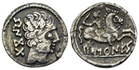 Hispania, Barskunes Denarius Late II cent., AR 18mm., 3.14g. Bare head r. Rev. Horseman galloping r. ACIP 1630. SNG BM Spain 904-907.

Toned, Very F...