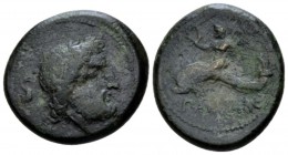 Lucania, Poseidonia as Paestum Unit circa 264-241, Æ 22.5mm., 7.13g. Laureate and bearded head of Neptune r.; at l., S. Rev. PAISTANO Neptune riding d...