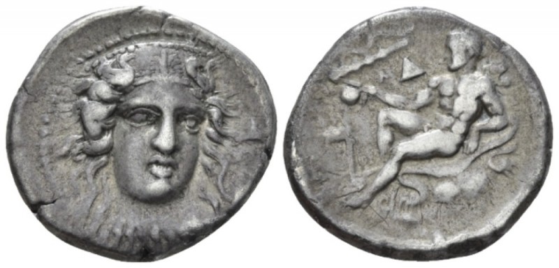 Bruttium, Kroton Nomos circa 400-325, AR 23.5mm., 7.68g. Head of Hera Lacinia fa...