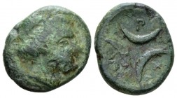 Bruttium, Croton Bronze circa 300-250, Æ 18mm., 4.25g. Head of Persephone r. Rev. KPO Three crescents. SNG ANS 444. Historia Numorum Italy 2234.

Gr...