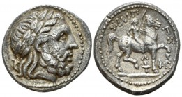 Kingdom of Macedon, Philip II, 359 – 336 Amphipolis Tetradrachm circa 315/4-295/4, AR 25mm., 14.13g. Laureate head of Zeus r. Rev. Horseman advancing ...