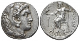 Kingdom of Macedon, Aradus Tetradrachm circa 328-320, AR 26mm., 17.19g. Head of Heracles r., wearing lion skin headdress. Rev. Zeus seated l., holding...