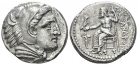Kingdom of Macedon, Alexander III, 336 – 323 Amphipolis Tetradrachm circa 325-323, AR 26mm., 16.76g. Head of Herakles r., wearing lion skin. Rev. Zeus...