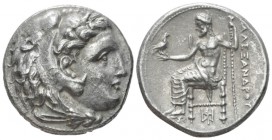 Kingdom of Macedon, Alexander III, 336 – 323 Sidon Tetradrachm circa 323-319, AR 26mm., 16.67g. Head of Herakles r., wearing lion skin. Rev. Zeus seat...