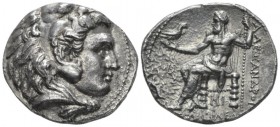 Kingdom of Macedon, Babylon Tetradrachm circa 311-305, AR 28mm., 16.43g. Head of Heracles r., wearing lion skin headdress. Rev. Zeus seated l., holdin...