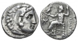 Kingdom of Macedon, Alexander III, 336 – 323 Abyduys Drachm circa 310-301, AR 17mm., 4.04g. Head of Heracles r., wearing lion skin headdress. Rev. Zeu...