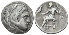 Kingdom of Macedon, Alexander III, 336 – 323 Miletus Drachm circa 295-275, AR 18mm., 4.07g. Head of Heracles r., wearing lion skin headdress. Rev. Zeu...