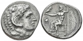 Kingdom of Macedon, Alexander III, 336 – 323 Side Tetradrachm circa 325-320, AR 28mm., 16.84g. Head of Heracles r., wearing lion's skin headdress. Rev...