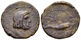 Thrace, Perinthos Bronze II-I cent., Æ 23mm., 6.33g. Bust of Poseidon r.; in l. field, trident. Rev. ΠEPIN-ΘION Dolphin swimming r. Schönert-Geiss 87....