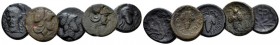 Phocis, Lot of 5 Bronzes III-II cent, Æ 20mm., 9.59g. Including from Locris: Locri (Athena helmeted r. Rev. Bunch of grapes and ΛOKΡ - EΠIKNA. Corpus ...