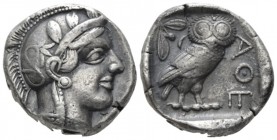 Attica, Athens Tetradrachm circa 450-420, AR 25mm., 17.12g. Head of Athena r., wearing Attic helmet decorated with olive wreath and palmettae. Rev. Ow...