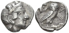 Attica, Athens Tetradrachm after 449, AR 24.5mm., 15.74g. Head of Athena r., wearing Attic helmet decorated with olive leaves and palmette. Rev. Owl s...
