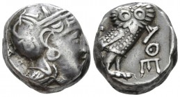 Attica, Athens Tetradrachm circa 350, AR 20mm., 17.15g. Head of Athena r., wearing Attic helmet decorated with olive wreath and palmettae. Rev. Owl st...