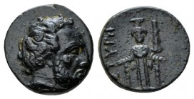 Mysia, satrap Tissaphernes Astyra Bronze circa 400-395, Æ 12mm., 1.72g. Bare head of Tissaphernes r. Rev. Facing cult-statue of Artemis Astyra, wearin...