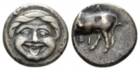 Mysia, Parium Tetrobol circa 350-300, AR 12mm., 2.29g. Gorgoneion facing. Rev. Bull standing l., with head r. SNG France 1356. Klein 277.

Nice old ...