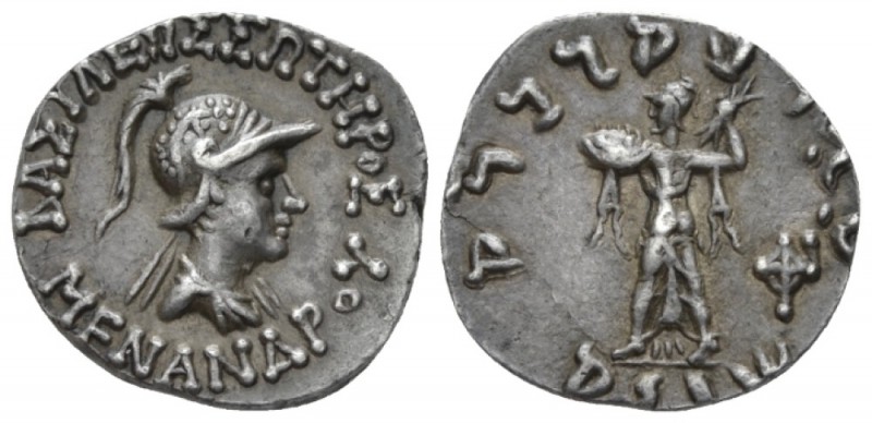 Bactria, Menander, 165-130. Pushkalavati Drachm circa 165-130, AR 17mm., 2.44g. ...