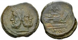 Matienus As circa 179-170, Æ 34.5mm., 23.48g. Laureate head of Janus; above, mark of value. Rev. Prow r.; above, MAT ligate. Before, mark of value and...