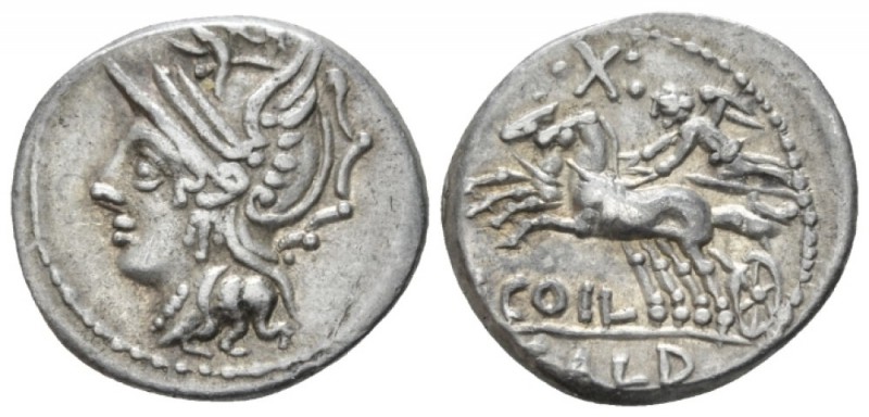 C. Coelius Caldus. Denarius circa 104, AR 18.5mm., 3.78g. Helmeted head of Roma ...