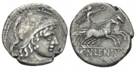 Cn. Cornelius Lentulus. Denarius circa 88, AR 19mm., 3.57g. Helmeted bust of Mars r., with spear over l. shoulder and sword over r. Rev. Victory in bi...