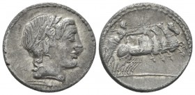 Gar, Ogul, Ver. Denarius circa 86, AR 19.5mm., 3.64g. Laureate head of Apollo r.; below neck truncation, thunderbolt. Rev. Jupiter in fast quadriga r....