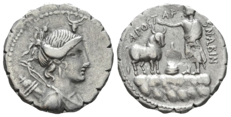 A. Postumius Albinus. Denarius serratus circa 81, AR 18.5mm., 3.65g. Draped bust...