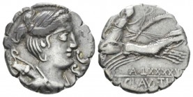 T. Claudius Nero. Denarius serratus circa 79, AR 17.5mm., 3.58g. Draped bust of Diana r., with bow and quiver over shoulder; before chin, S.C. Rev. Vi...