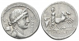 L. Farsuleius Mensor. Denarius circa 75, AR 20.5mm., 3.959g. 75, AR 3.92 g. MENSOR Diademed and draped bust of Libertas r.; behind, S·C / pileus. Rev....