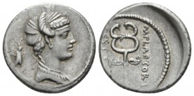 M. Plaetorius M. f. Cestianus. Denarius circa 69, AR 18.5mm., 3.96g. Draped female bust r., hair decorated with poppy-heads; behind, jug. Rev. M·PLAET...