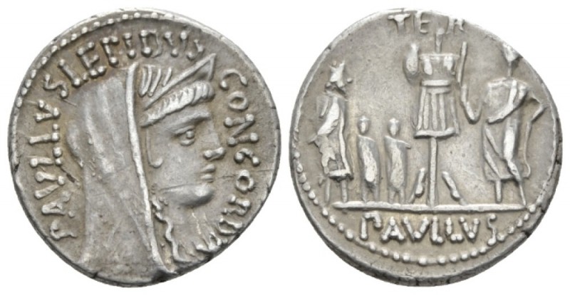 L. Furius Cn. f. Brocchus. Denarius circa 62, AR 18.5mm., 3.88g. PAVLLVS LEPIDVS...