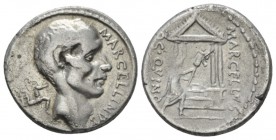 P. Cornelius Lentulus Marcellinus. Denarius circa 50, AR 18.5mm., 3.89g. MARCELLINVS Bare head of consul M. Claudius Marcellus r.; behind, trisceles. ...