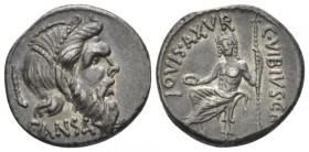 C. Vibius C.f. Cn. Pansa Caetronianus. Denarius circa 48, AR 17.5mm., 4.13g. 48, AR 3.83 g. Mask of bearded Pan r.; behind, pedum and below, PANSA. Re...