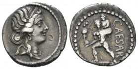 C. Iulius Caesar. Denarius Asia 48-47, AR 18mm., 3.63g. Diademed head of Venus r. Rev. CAESAR Aeneas advancing l., carrying palladium in r. hand and A...