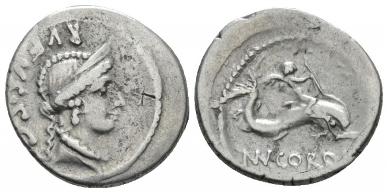 Mn. Cordius Rufus. Denarius circa 46, AR 18.5mm., 3.49g. RVFVS·S·C· Diademed hea...