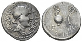 C. Cassius and Lentulus Spint Denarius mint moving with Brutus and Cassius 43-42, AR 18mm., 3.81g. C·CASSI·IMP – LEIBERTAS Diademed head of Libertas r...