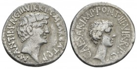 Marcus Antonius and C. Caesar Octavianus with M. Barbatius Denarius mint moving with M. Antonius 41, AR 20mm., 3.74g. M·ANT·IMP·AVG·III·VIR·R·P·C·M BA...