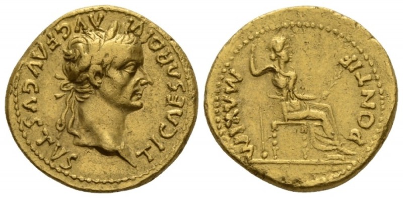 Tiberius, 14-37 Aureus Lugdunum circa 14-37, AV 19.7mm., 7.48g. TI CAESAR DIVI –...