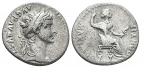 Tiberius, 14-37 Denarius Lugdunum circa 14-37, AR 18mm., 3.56g. Laureate head r. Rev. Pax-Livia figure seated r., holding sceptre in r. hand and branc...