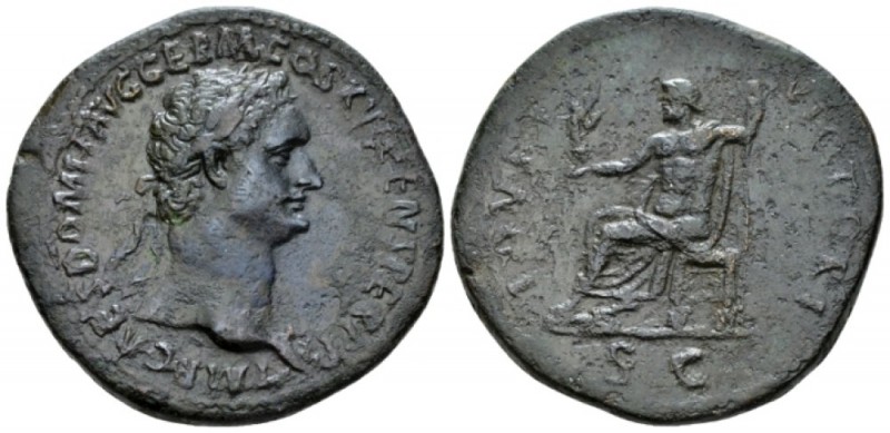 Domitian, 81-96 Sestertius circa 92-94, Æ 35mm., 25.84g. Laureate head r. with a...