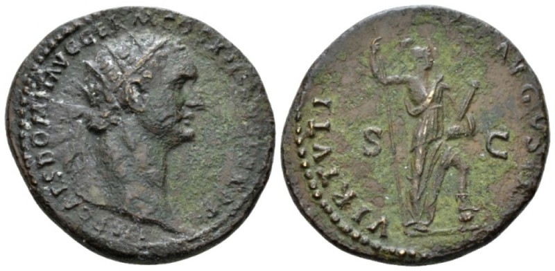 Domitian, 81-96 Dupondius circa 92-94, Æ 28mm., 11.65g. Radiate head r. Rev. Vir...