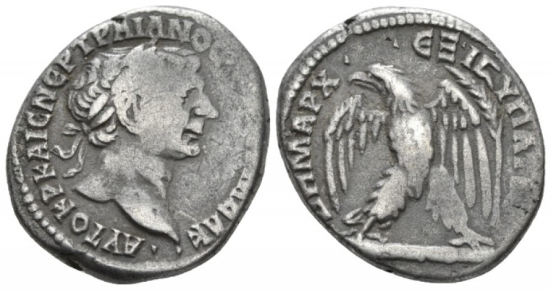 Trajan, 98-117 Tetradrachm Antiochia circa 112, AR 26mm., 13.86g. Laureate head ...