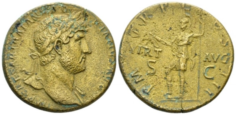 Hadrian, 117-138 Sestertius circa 121-122, Æ 33mm., 23.07g. Laureate bust r., wi...