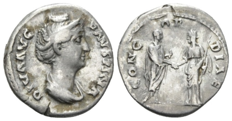 Faustina senior, wife of Antoninus Pius Denarius after 141, AR 18mm., 3.36g. Dra...