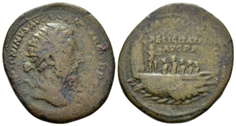 Marcus Aurelius, 161-180 Dupondius circa 176-177, Æ 24mm., 13.73g. Radiate head ...