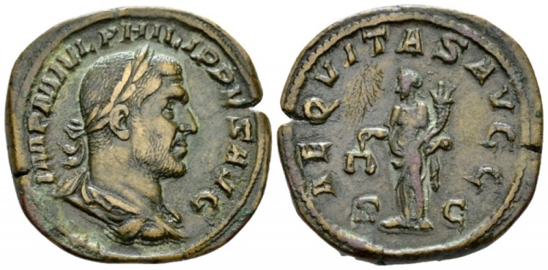 Philip I, 244-249 Sestertius circa 244-249, Æ 30mm., 23.73g. Laureate, draped an...