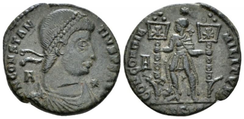 Constantius II, 337-361 Follis Siscia circa 350, Æ 23mm., 5.04g. Pearl-diademed,...