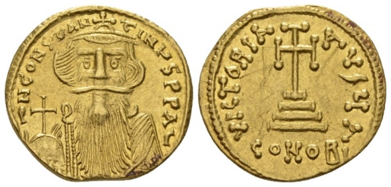 Constans II, 641-668. Solidus Constantinople circa 651-654, AV 20mm., 4.35g. Cro...